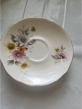 Duchess England Bone China Saucer Only Flowers & Butterfly with Gold Rim